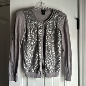 Ann Taylor Silver Sequin Cardigan